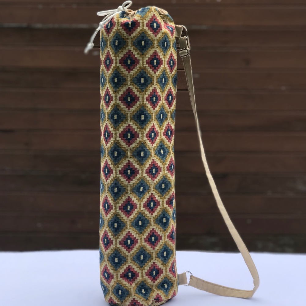 Handmade Sling Yoga Bag (Red & Blue Diamonds)